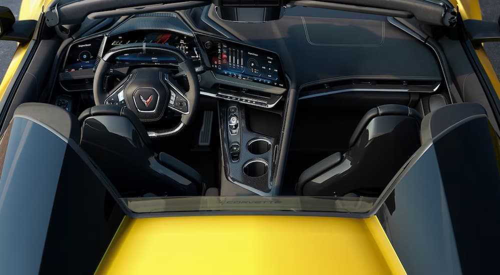 Top down view of a yellow 2025 Chevy Corvette car for sale near Raleigh