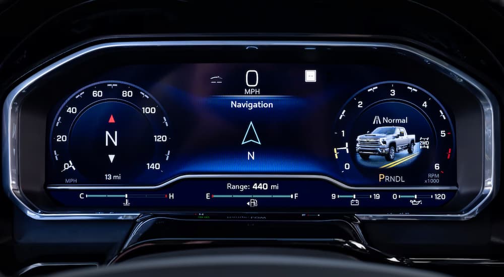 Digital cluster in a 2025 Chevy Silverado 2500 HD truck for sale near Atlanta